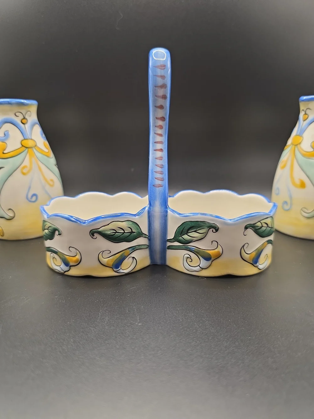 Fitz And Floyd Ricamo Ceramic Oil And Vinegar Cruet Set